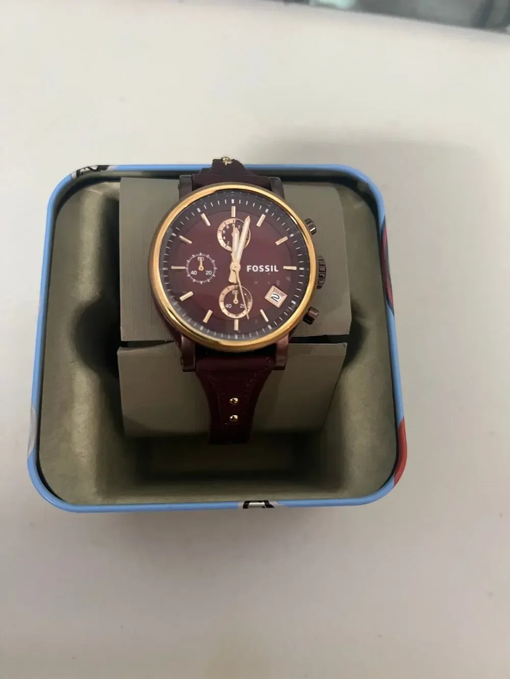 Fossil ES4114 Burgundy Leather Chronograph Watch